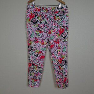 Pappagallo Paisley Pants Women's Size 14 Pink Colorful Spring Summer Stretch